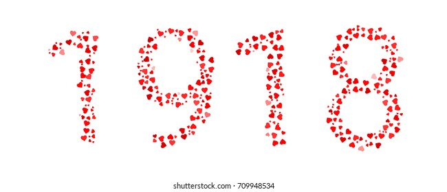 Abstract Year 1918 Made Of Red Hearts
