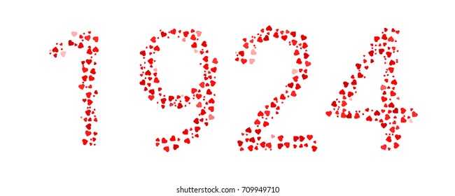 Abstract Year 1924 Made Of Red Hearts