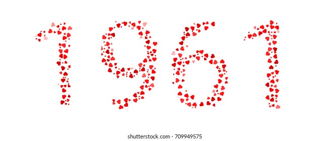 Abstract Year 1961 Made Of Red Hearts