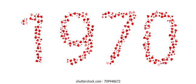 Abstract Year 1970 Made Of Red Hearts