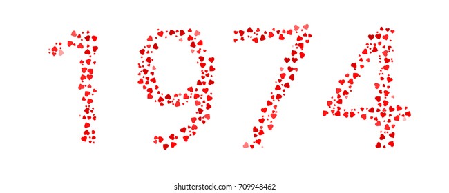 Abstract Year 1974 Made Of Red Hearts