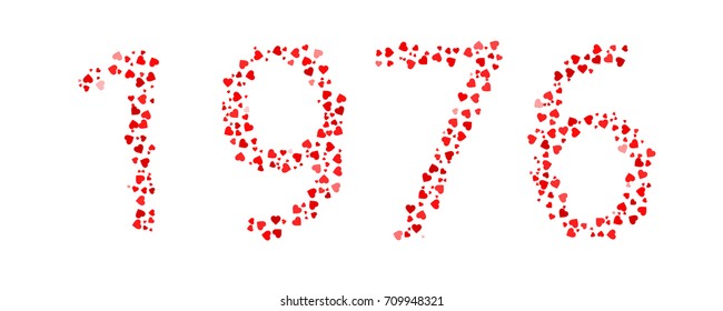 Abstract Year 1976 Made Of Red Hearts