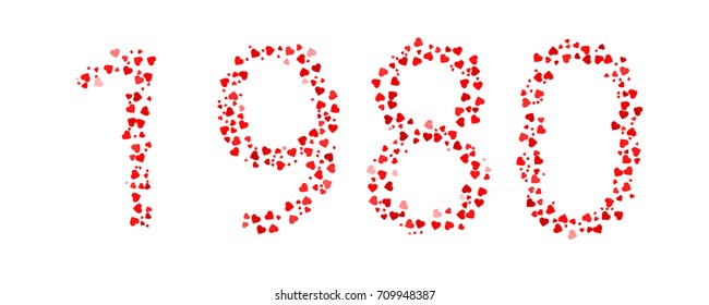 Abstract Year 1980 Made Of Red Hearts