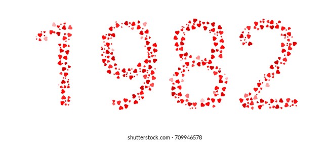 Abstract Year 1982 Made Of Red Hearts