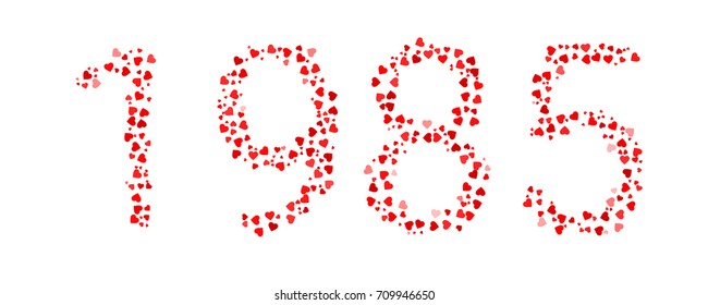 Abstract Year 1985 Made Of Red Hearts