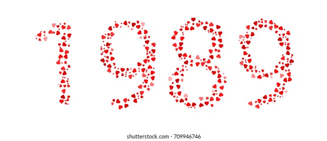 Abstract Year 1989 Made Of Red Hearts