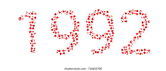 Abstract Year 1992 Made Of Red Hearts
