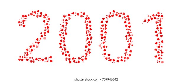 Abstract Year 2001 Made Of Red Hearts