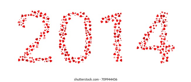 Abstract Year 2014 Made Of Red Hearts