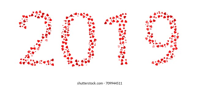 Abstract Year 2019 Made Of Red Hearts