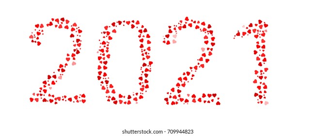 Abstract Year 2021 Made Of Red Hearts