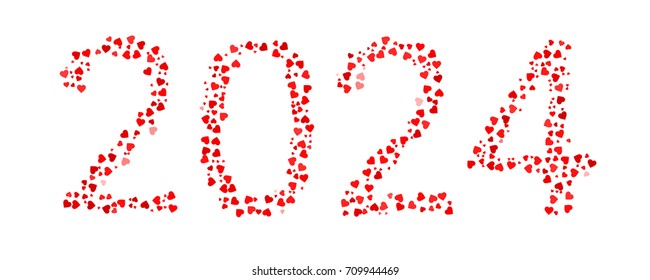 Abstract Year 2024 Made Of Red Hearts