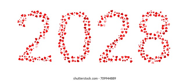 Abstract Year 2028 Made Of Red Hearts