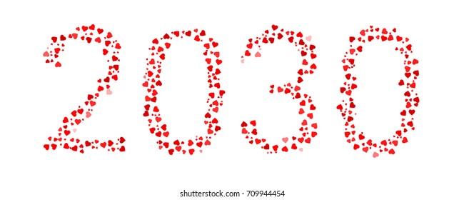 Abstract Year 2030 Made Of Red Hearts