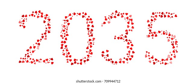 Abstract Year 2035 Made Of Red Hearts