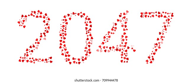 Abstract Year 2047 Made Of Red Hearts