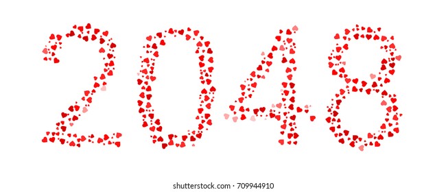 Abstract Year 2048 Made Of Red Hearts