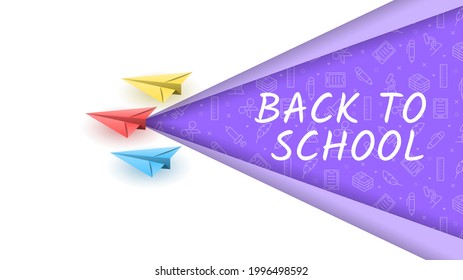 Abstract Yellow 1 September Back To School Planes Education Student Icons Knowledge Day Background Vector Design Style For Poster Or Postcard