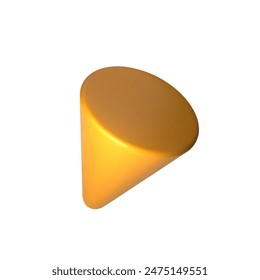 Abstract yellow 3D cone illustration, isolated on white background. Perfect for infographics, digital, and print materials. Modern, realistic, and scalable vector graphic for versatile design use.