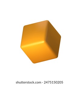 Abstract yellow 3D cube illustration, isolated on white background. Perfect for infographics, digital, and print materials. Modern, realistic, and scalable vector graphic for versatile design use