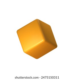 Abstract yellow 3D cube illustration, isolated on white background. Perfect for infographics, digital, and print materials. Modern, realistic, and scalable vector graphic for versatile design use.
