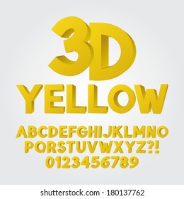 Abstract Yellow 3D Plastic Alphabet and Numbers, Eps 10 Vector