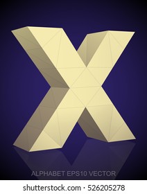 Abstract Yellow 3D polygonal lowercase letter X with reflection. Low poly alphabet collection. EPS 10 vector illustration.