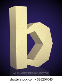 Abstract Yellow 3D polygonal lowercase letter B with reflection. Low poly alphabet collection. EPS 10 vector illustration.