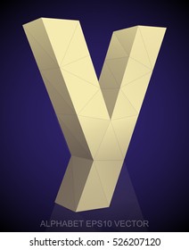 Abstract Yellow 3D polygonal lowercase letter Y with reflection. Low poly alphabet collection. EPS 10 vector illustration.