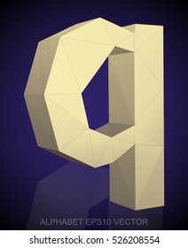Abstract Yellow 3D polygonal lowercase letter Q with reflection. Low poly alphabet collection. EPS 10 vector illustration.