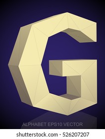 Abstract Yellow 3D polygonal uppercase letter G with reflection. Low poly alphabet collection. EPS 10 vector illustration.