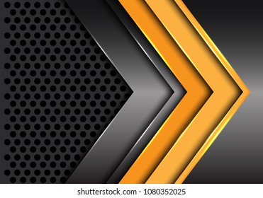 Abstract yellow arrow dark metal on circle mesh design modern futuristic background vector illustration.