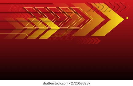 Abstrakter gelber Pfeil Richtung geometrische Überlappung auf rotem Leerraum Design moderne futuristische Technologie Hintergrund Vektorgrafik.