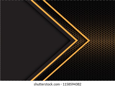 Abstract yellow arrow light direction hexagon mesh with dark gray blank space design modern futuristic background vector illustration.