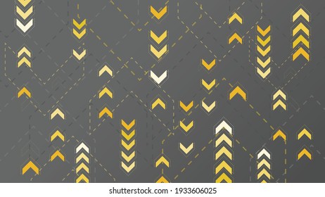 Abstract yellow arrows sign on dark background