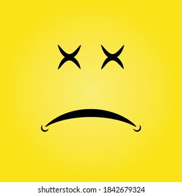 Abstract yellow background with black dead smile mouth and eyes