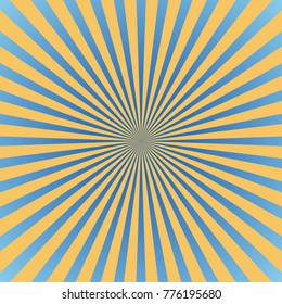 Abstract Yellow Background Of Blue Lines With Vanishing Point, Retro, Colors.Vector Illustration.