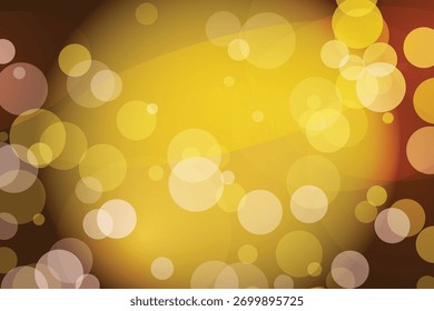 Abstract yellow background with bokeh circles and dark swirling shapes, creating a dynamic and festive mood.