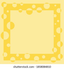 Abstract yellow background, cheese pattern. Frame with circles. Instagram post template. Vector illustration.