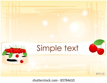 Abstract yellow background with cherry berry and scratched frame