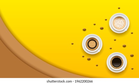 Abstract Yellow Background WIth A Cup Of Coffee Shadow Vector Design Style