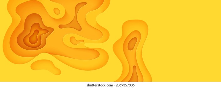 Abstract yellow background in cut paper style. Cutout orange wallpaper. Wavy template for save the Earth posters, business presentations, eco brochures. Vector card illustration of papercut background