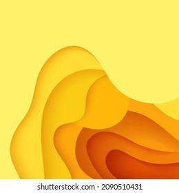 Abstract yellow background in cut paper style. Cutout orange wallpaper. Wavy template for save the Earth posters, business presentations, eco brochures. Vector card illustration of papercut background