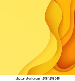 Resumen de fondo amarillo en el estilo de papel cortado. Papel naranja roto en la pared. Plantilla ondulada para guardar los afiches de la Tierra, presentaciones de negocios, folletos ecológicos. Ilustración de la tarjeta vector del fondo del recorte de papel