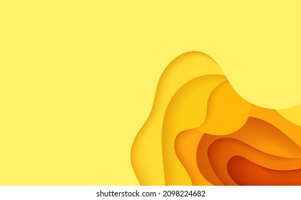 Abstract yellow background in cut paper style. Cutout orange wallpaper. Wavy template for save the Earth posters, business presentations, eco brochures. Vector card illustration of papercut background