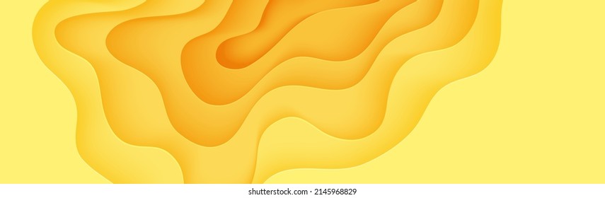 Abstract yellow background in cut paper style. Cutout orange wallpaper. Wavy template for save the Earth posters, business presentations, eco brochures. Vector card illustration of papercut background