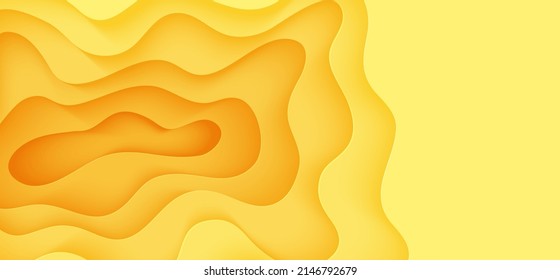 Abstract yellow background in cut paper style. Cutout orange wallpaper. Wavy template for save the Earth posters, business presentations, eco brochures. Vector card illustration of papercut background