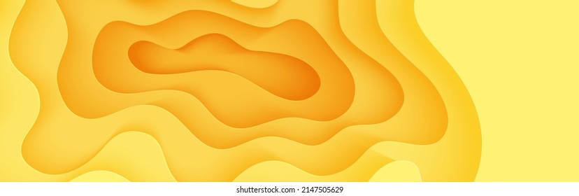 Abstract yellow background in cut paper style. Cutout orange wallpaper. Wavy template for save the Earth posters, business presentations, eco brochures. Vector card illustration of papercut background