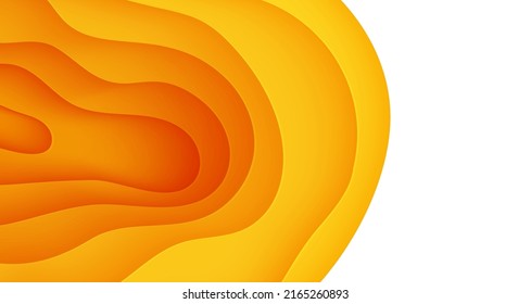 Abstract yellow background in cut paper style. Cutout orange wallpaper. Wavy template for save the Earth posters, business presentations, eco brochures. Vector card illustration of papercut background