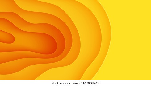 Abstract yellow background in cut paper style. Cutout orange wallpaper. Wavy template for save the Earth posters, business presentations, eco brochures. Vector card illustration of papercut background